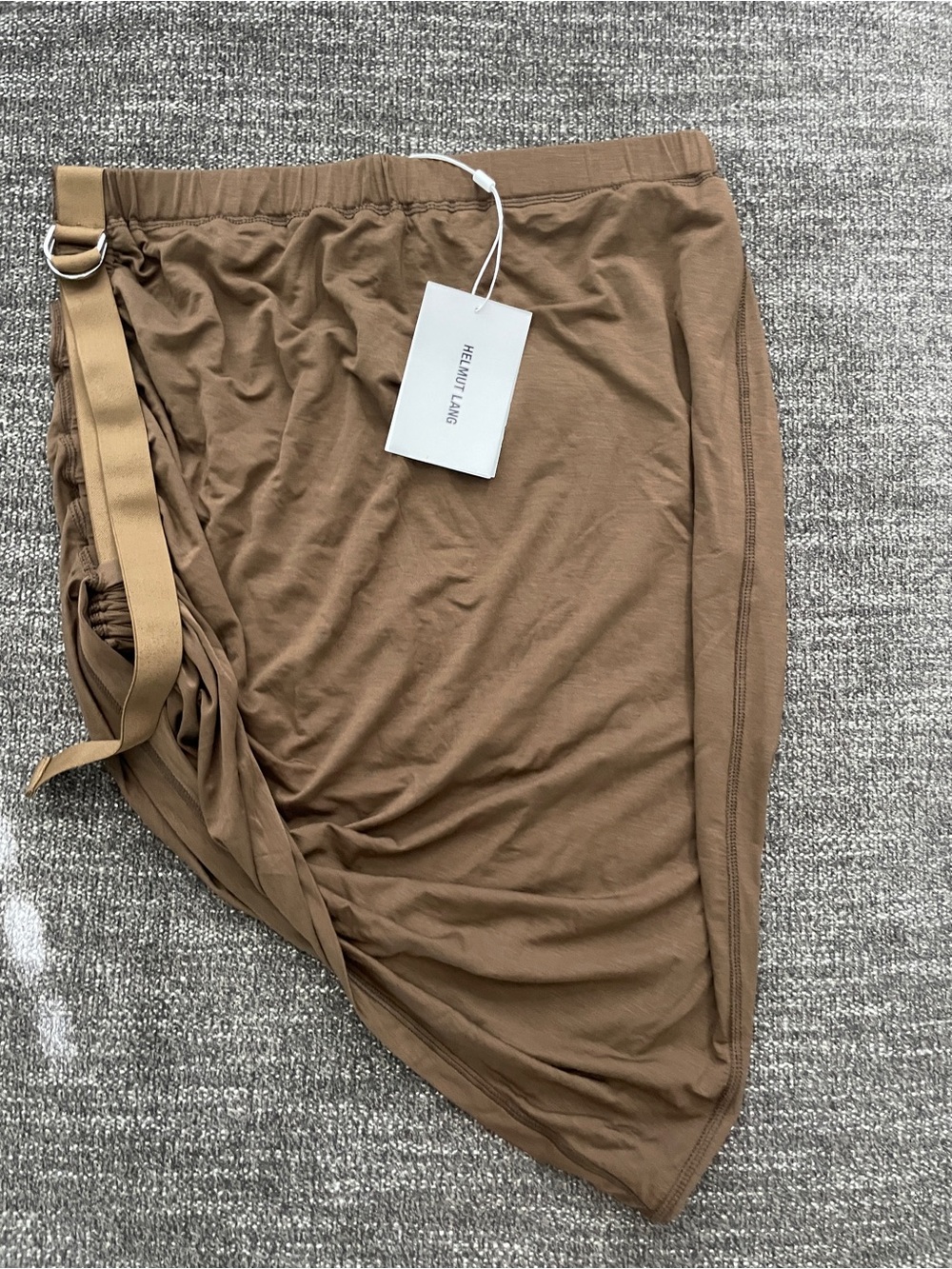 Helmut Lang Brown Asymmetrical Wrap Skirt with Side Tie